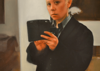 Autorretrato en el espejo. Óleo sobre lino, 60 x 40 cm. 2018