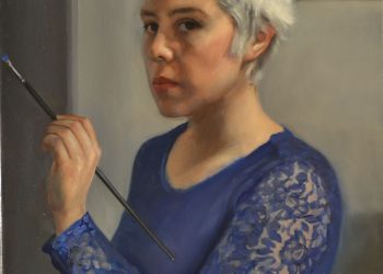 Autorretrato con vestido azul. óleo sobre lino, 60 x 45 cm. Del natural. 2018